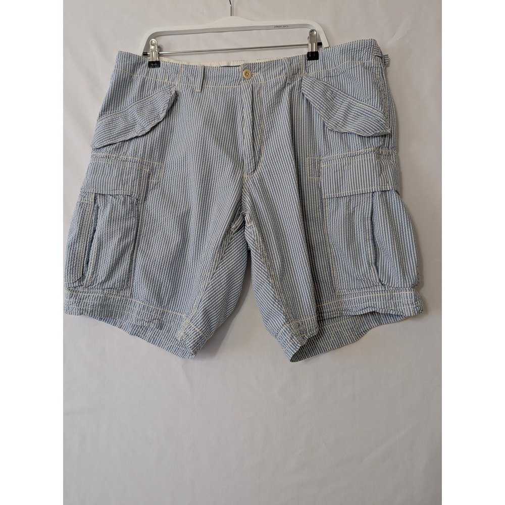 Polo Ralph Lauren Mens Seersucker Cargo Shorts Blue Striped Size 40 Inseam Loops - Picture 2 of 11